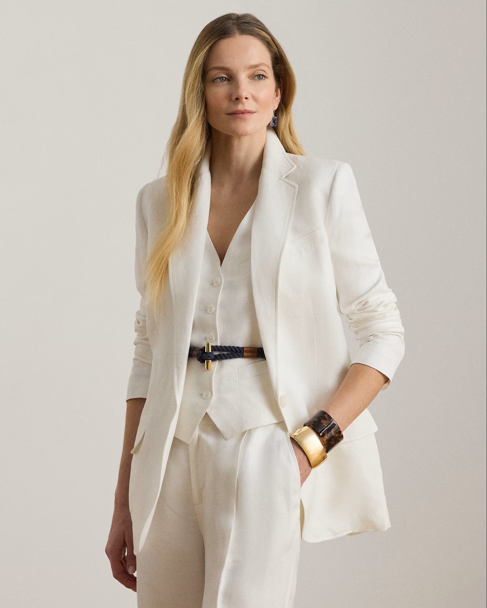 White Light Linen Blazer Jacket