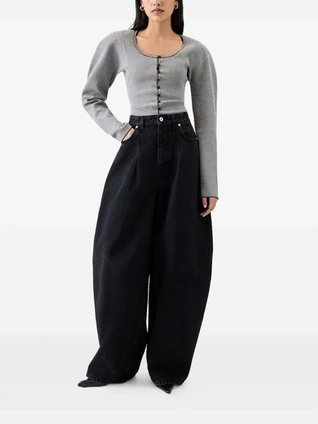 Wide-Leg Denim Pants with High Waist