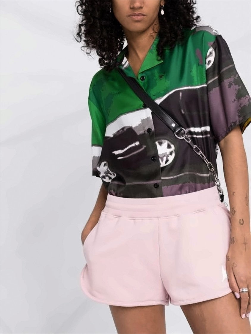 Pastel Pink Cotton Shorts with Ribbed Waistband and Side Pockets