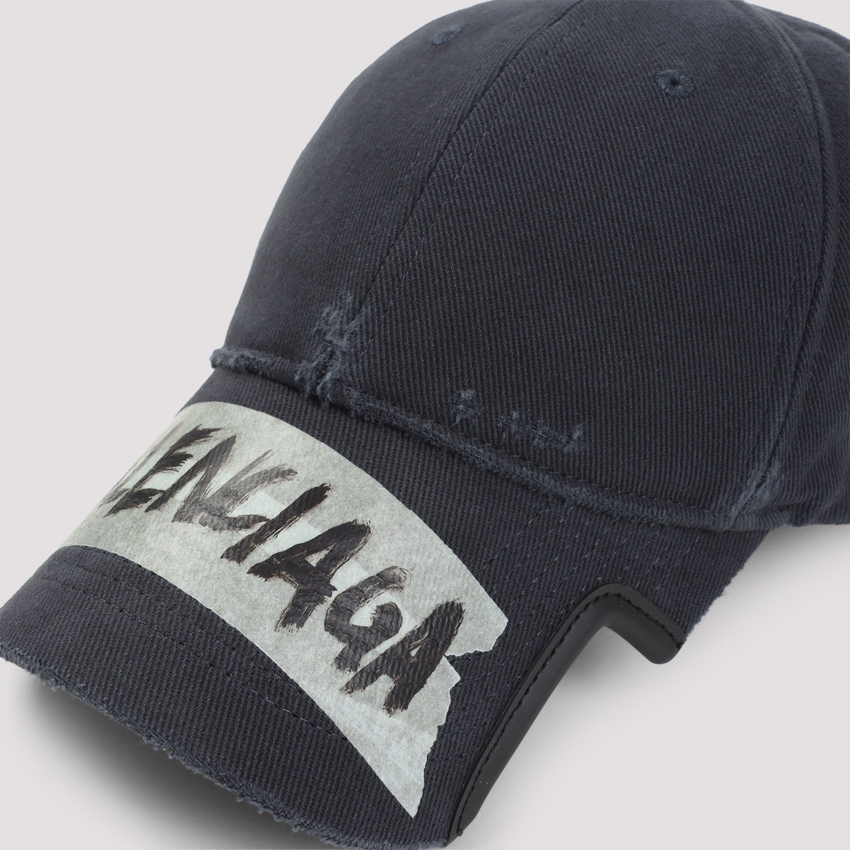 Distressed Black Cotton Cap with Handwritten Graphic