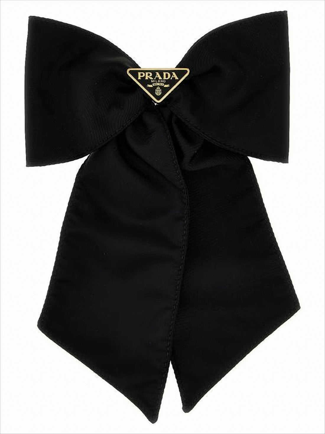 Black Nylon Hair Bow with Triangular Metal Logo