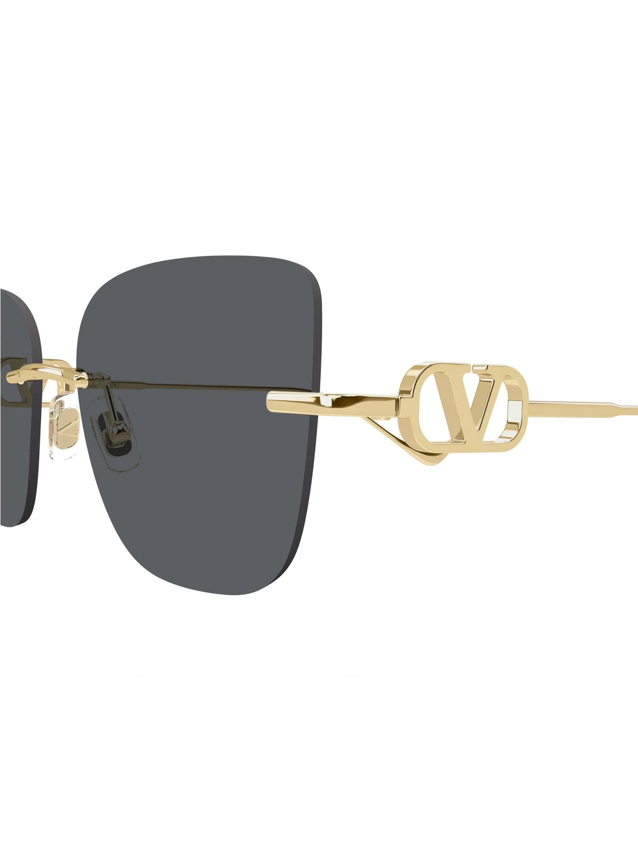 Black Rimless Rectangular Gold-tone Metal Sunglasses