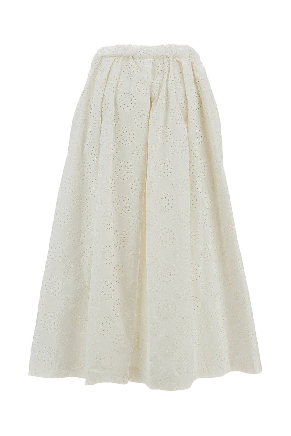 Wide Leg Cotton Trouser Skirt with Eyelet Floral Pattern