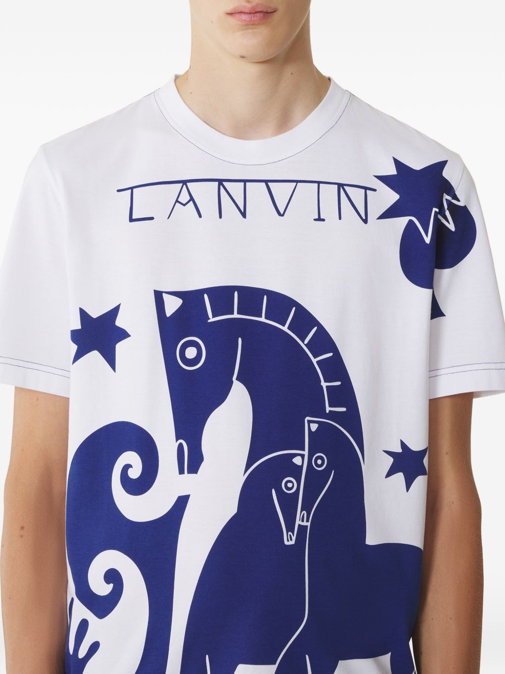Graphic Print Round Neck T-Shirt with Tonal Topstitching