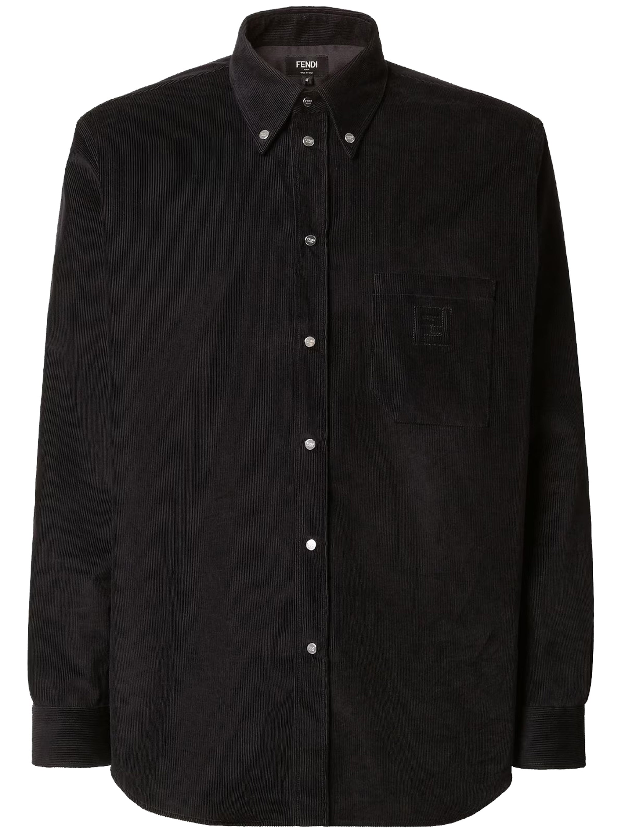 Black Corduroy Button-Down Chest Pocket Shirt