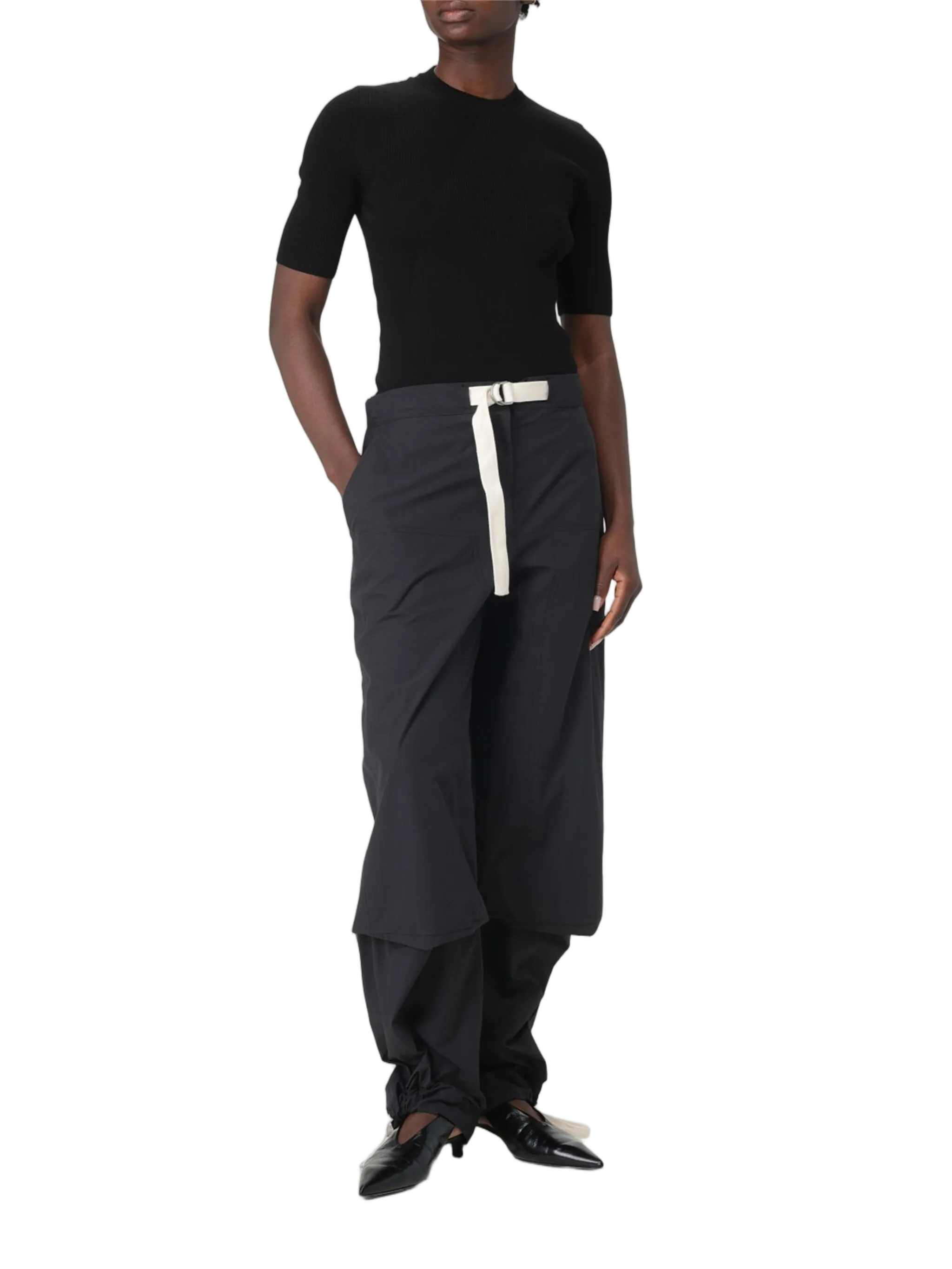 Black Ribbed Cotton Fitted Sweater