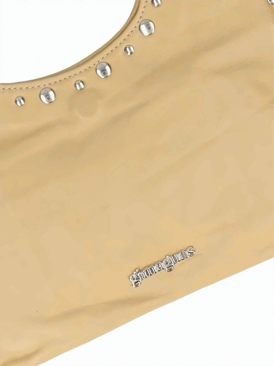 Rounded Rectangular Leather Shoulder Bag with Metallic Accents