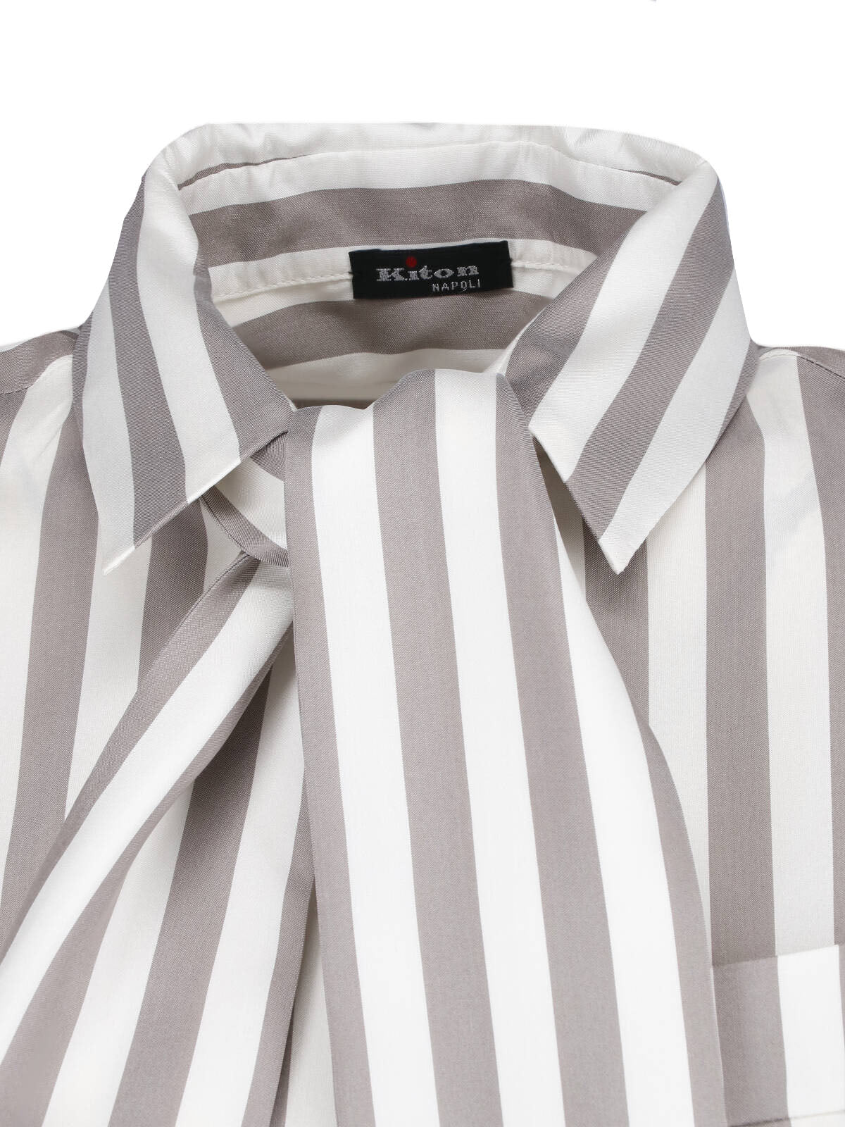 Beige Silk Striped Classic Collar Shirt