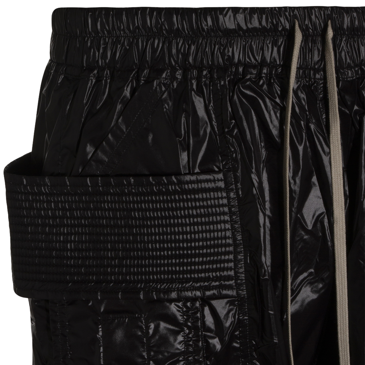 Glossy Black Shorts With Crinkled Texture