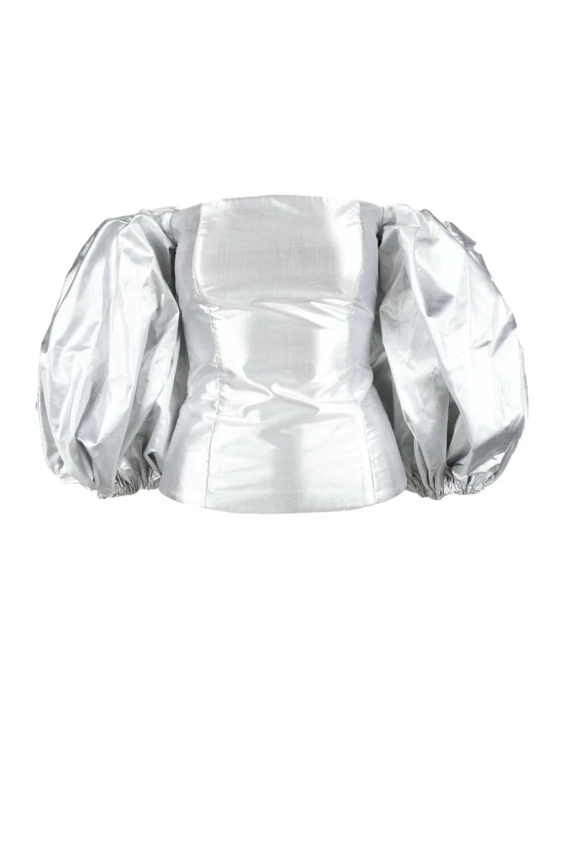 Silk Top Balloon Sleeves - Silver