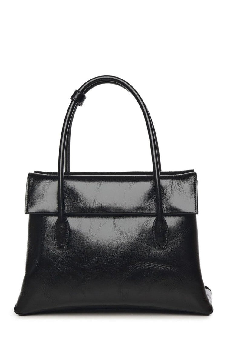 Structured Black Lambskin Tote with Finish