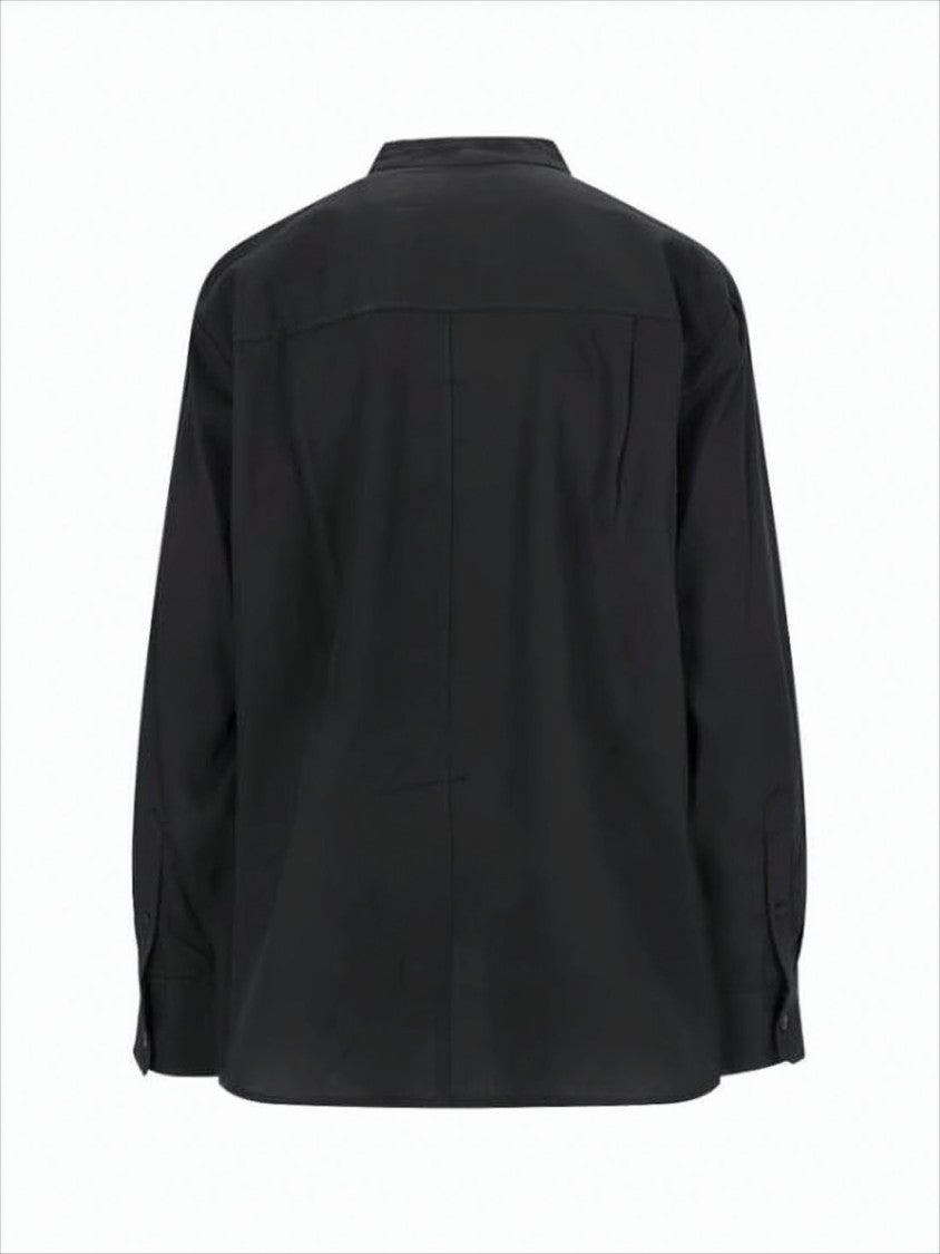 Mandarin-Collared Black Blouse with Tonal Embroidery