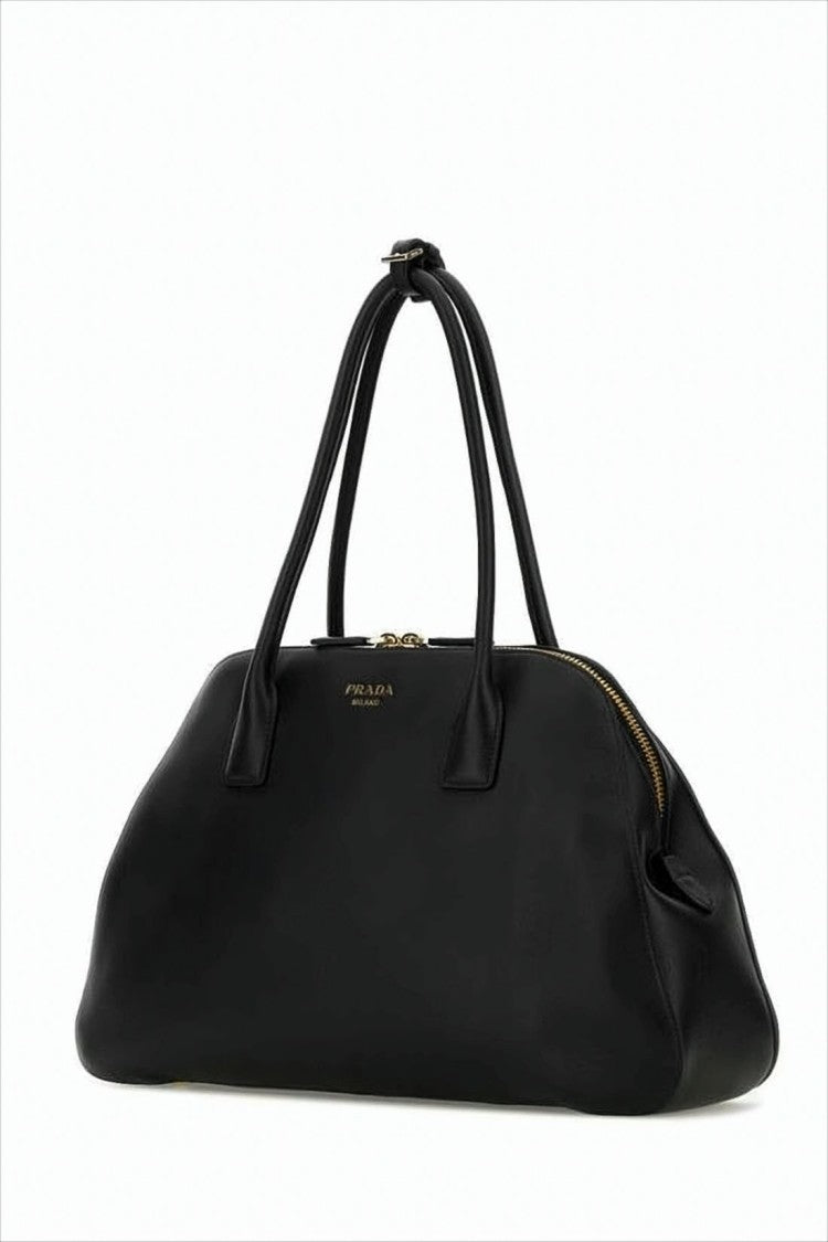 Calf Leather Shoulder Bag With Gold-Tone Zipper Closure