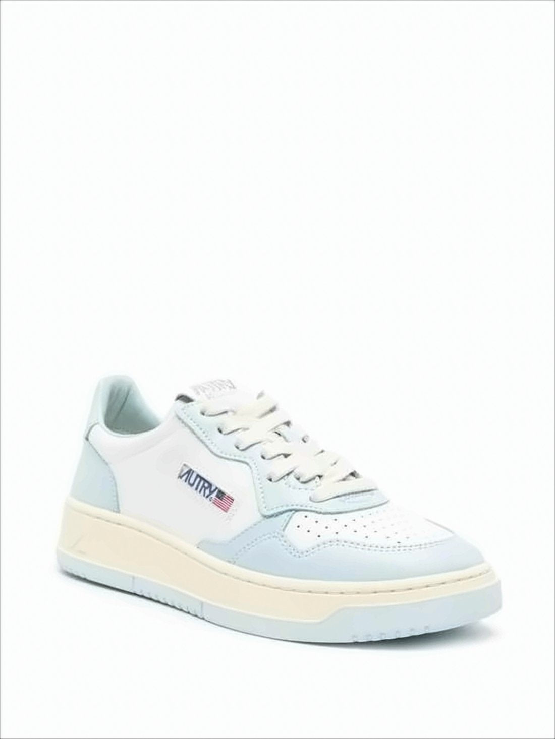 Low-Top Sneakers in Pastel Blue and White with Perforated Detailing