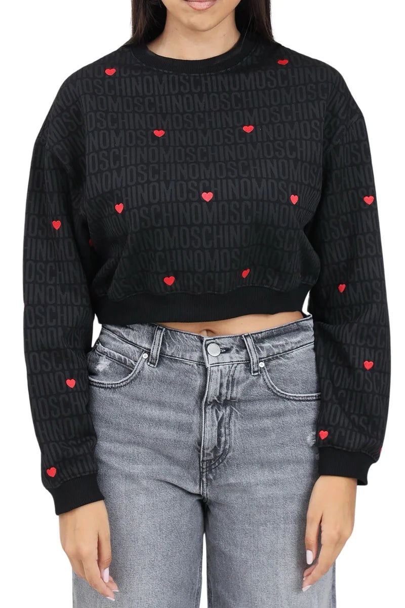 Cropped Black Sweatshirt with Tonal Logo