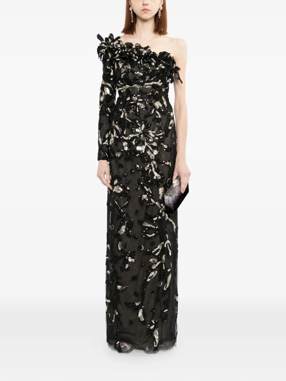 One-Shoulder Embroidered Tulle Dress