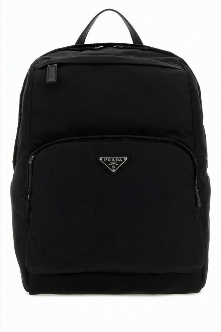 Structured Black Fabric and Leather Backpack
