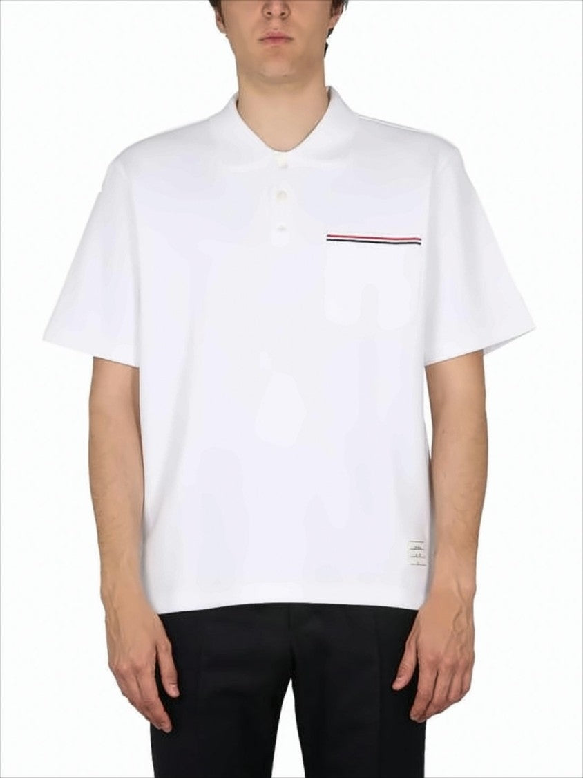 Relaxed-Fit White Polo Shirt with Striped Chest Pocket
