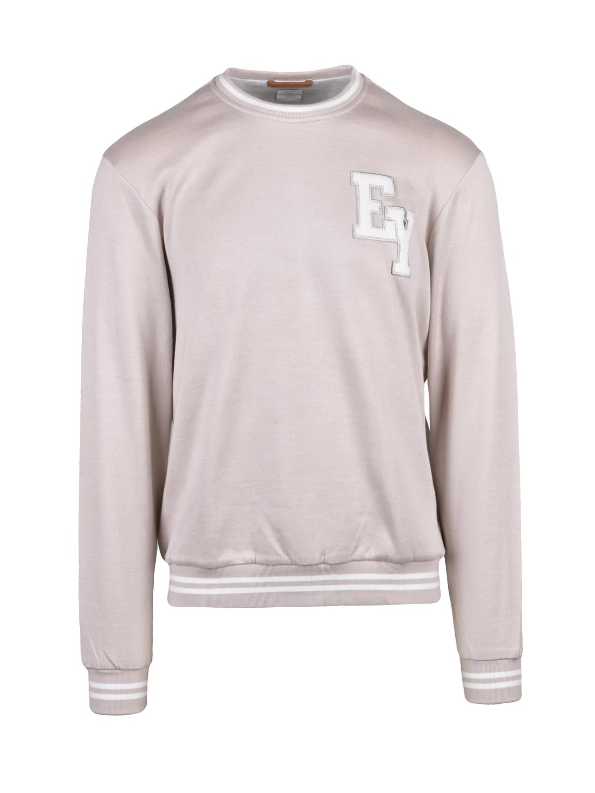 Beige Cotton Polyamide Men Crew Neck Sweatshirt