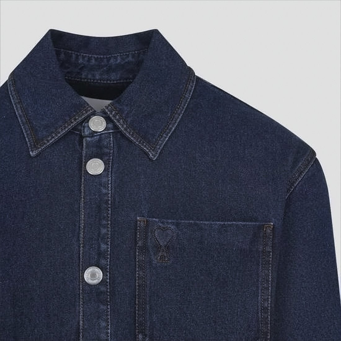 Button-Down Denim Shirt with Chest Pocket and Embroidery