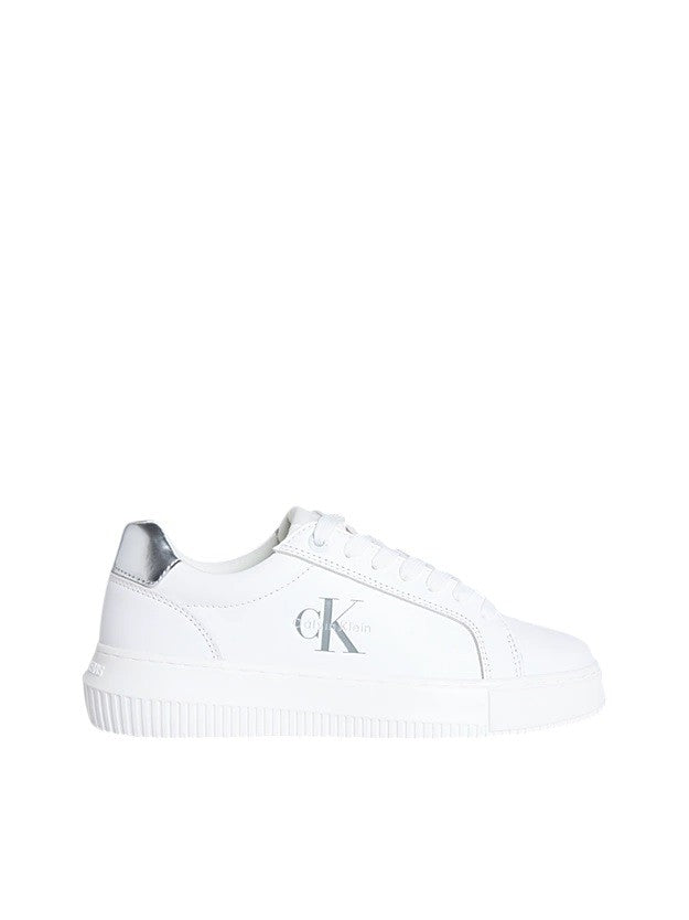 White Leather Sneakers with Metallic Accents