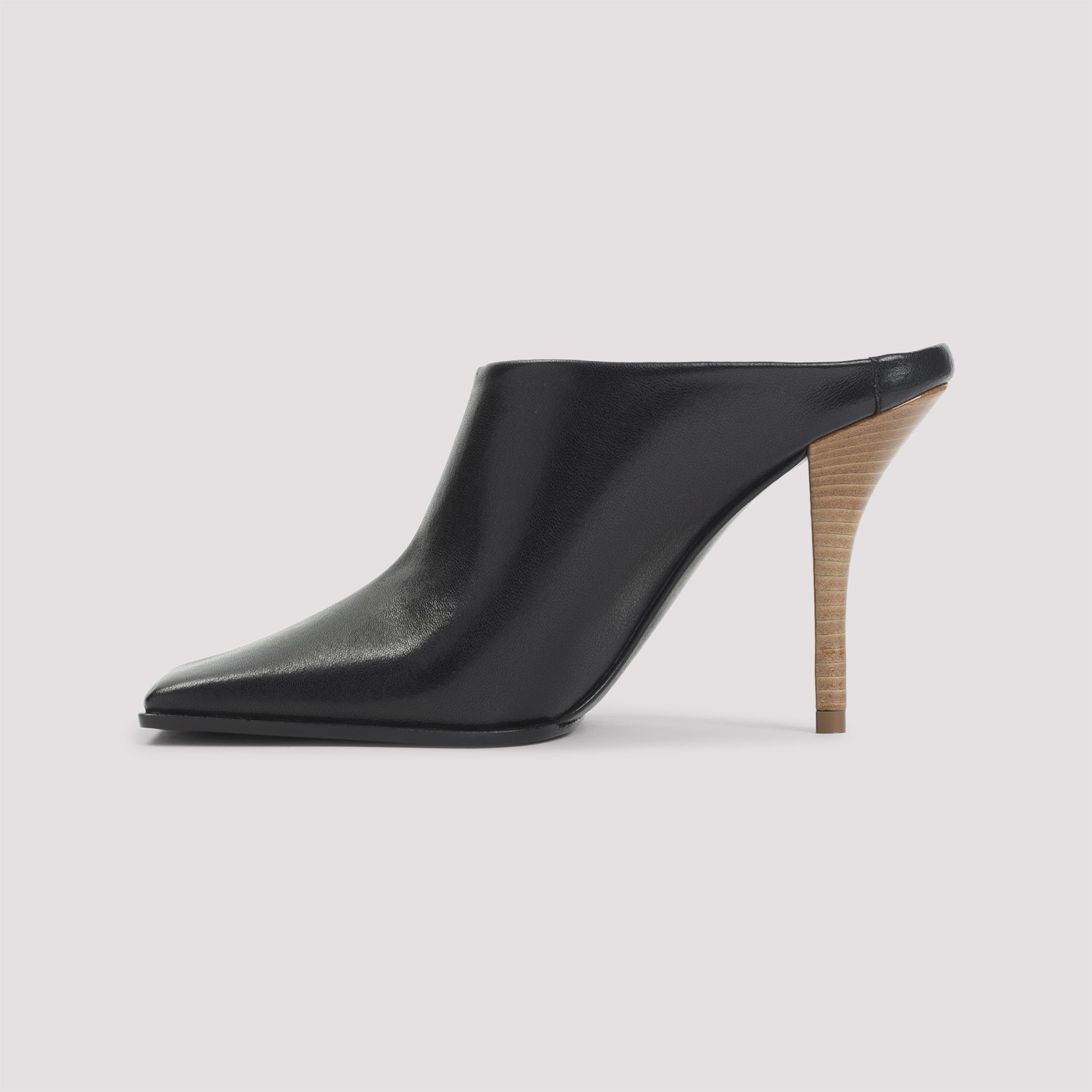 Pointed Square Toe Leather Slippers With High Stiletto Heel