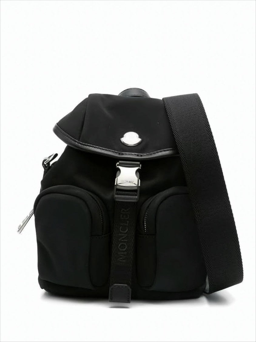 Compact Black Backpack with Metallic Buckle