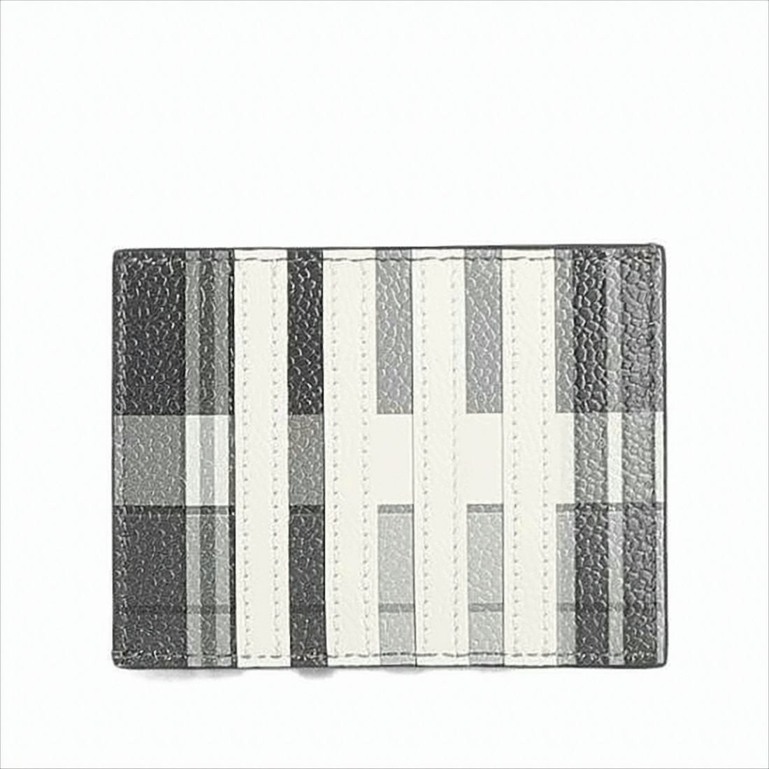 Textured Calf Leather Card Wallet with Plaid Pattern