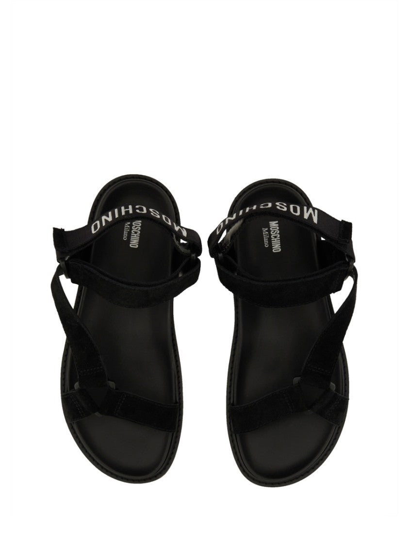 Black Sandals With Iconic Logo Strap