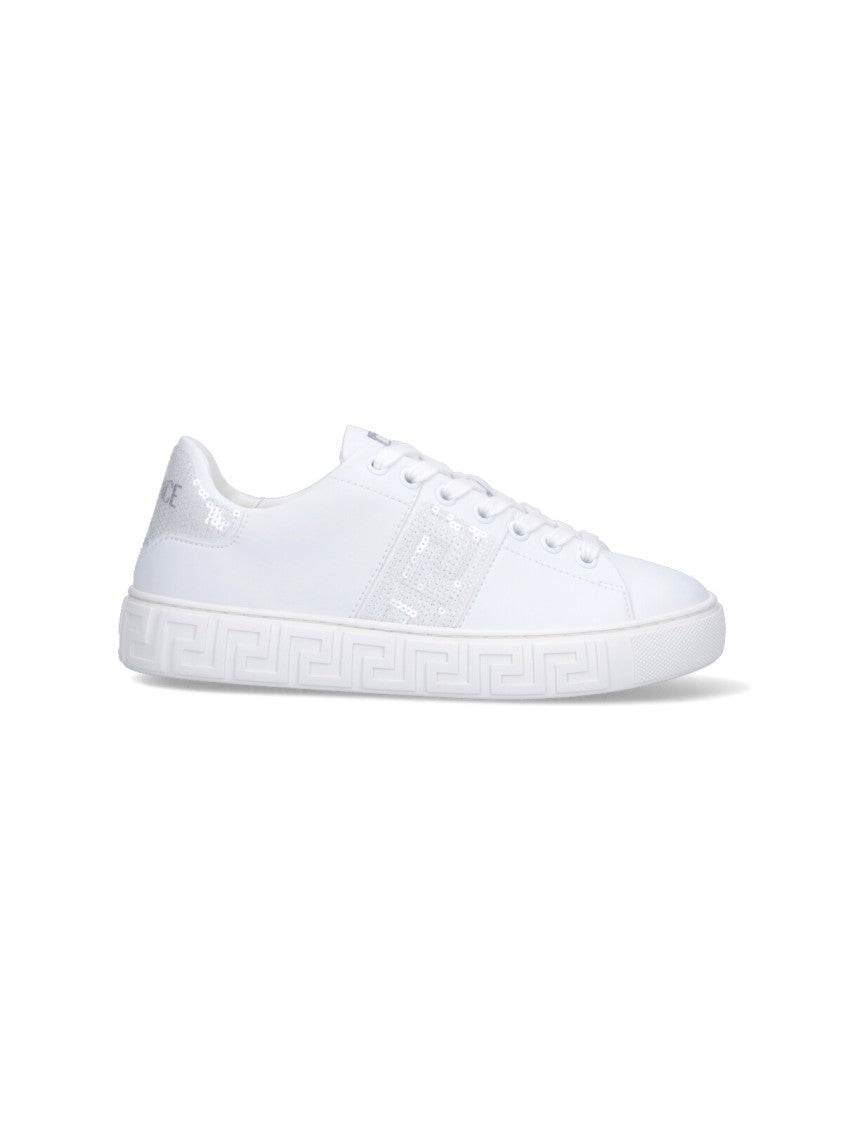 "Greca" Sequin Sneakers – White