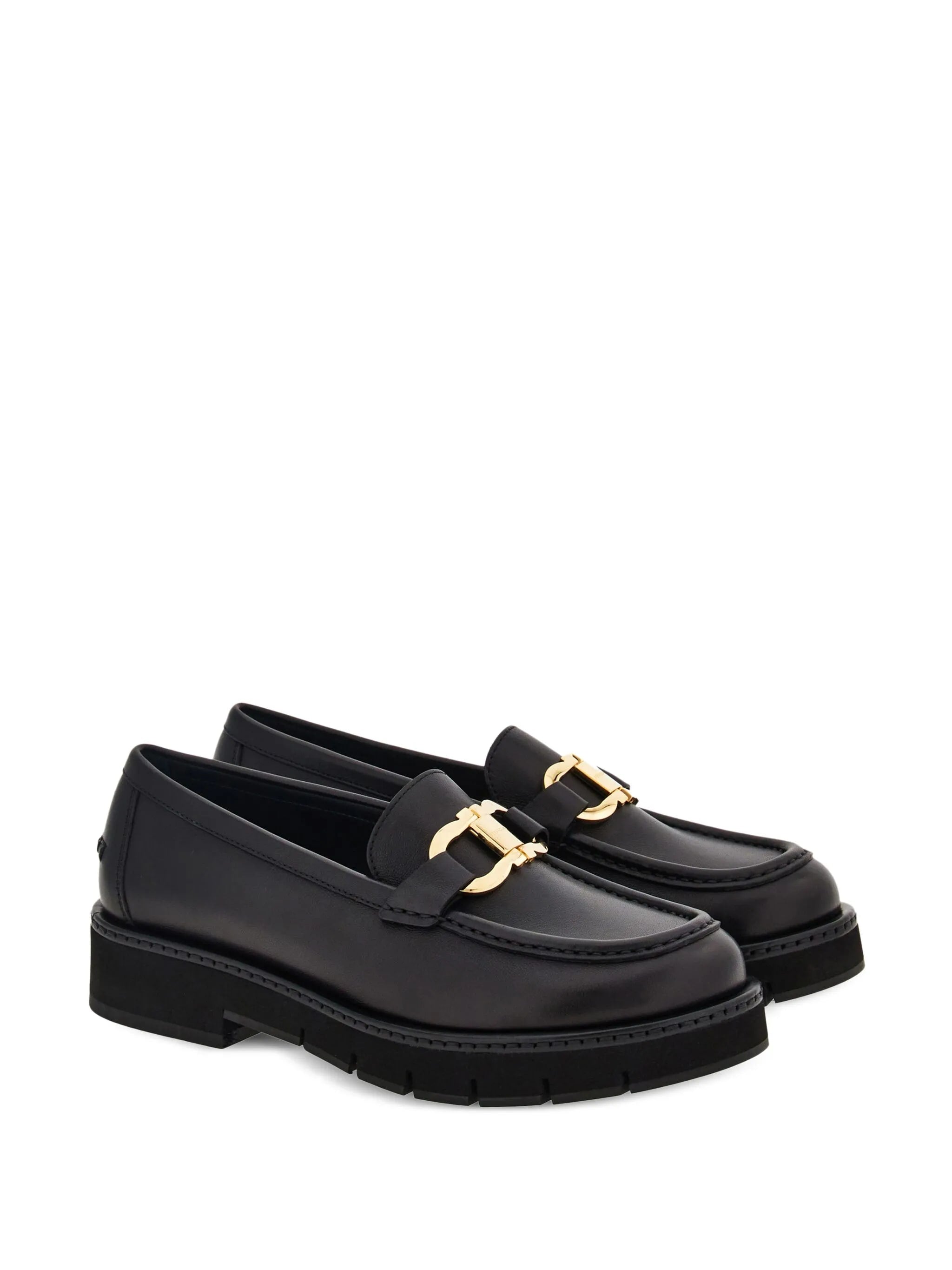 Black Maryan Lug Gancini Plaque Moccasins