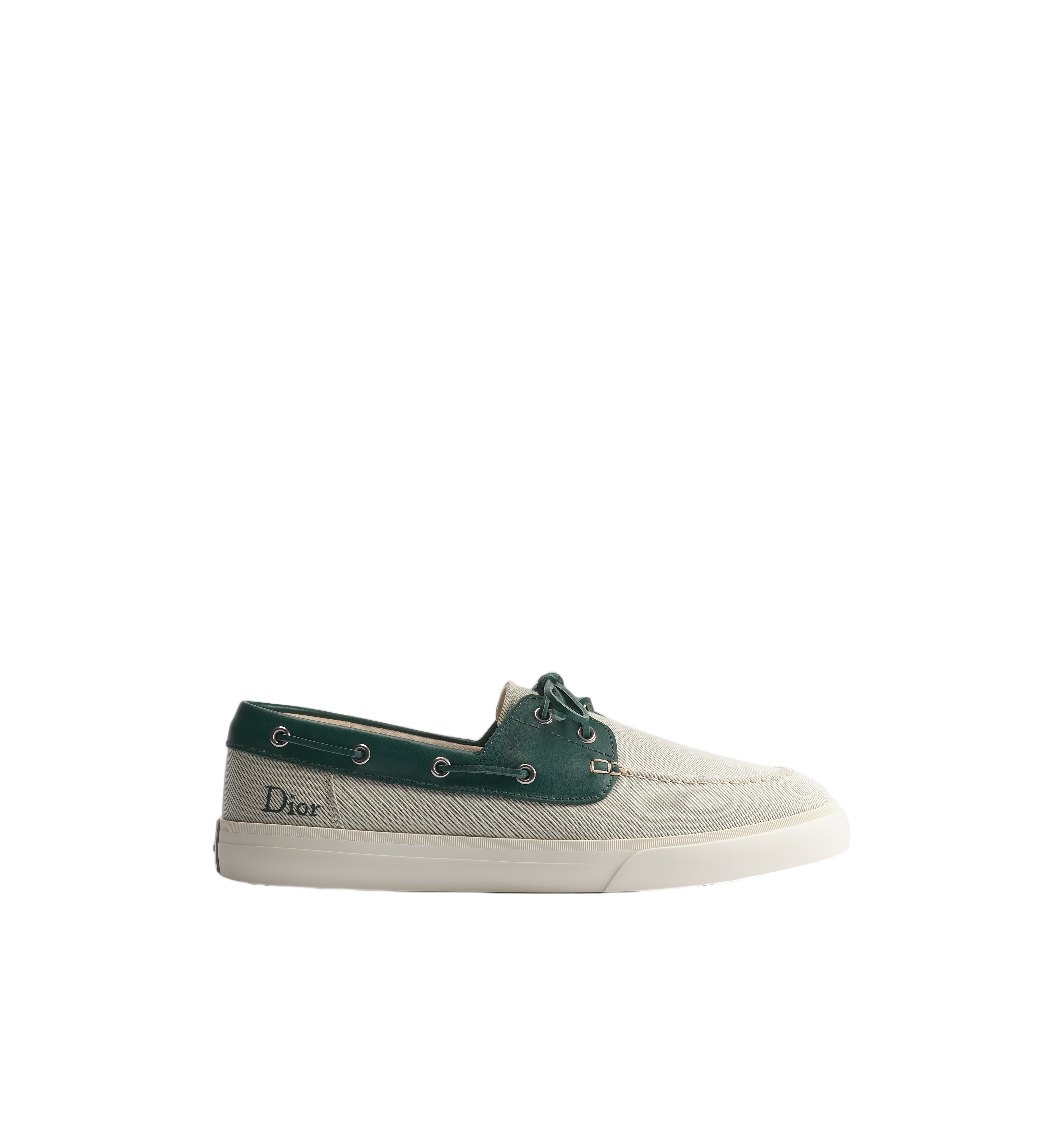 Classic Boat Shoe-Style Sneakers With Textured Beige Fabric
