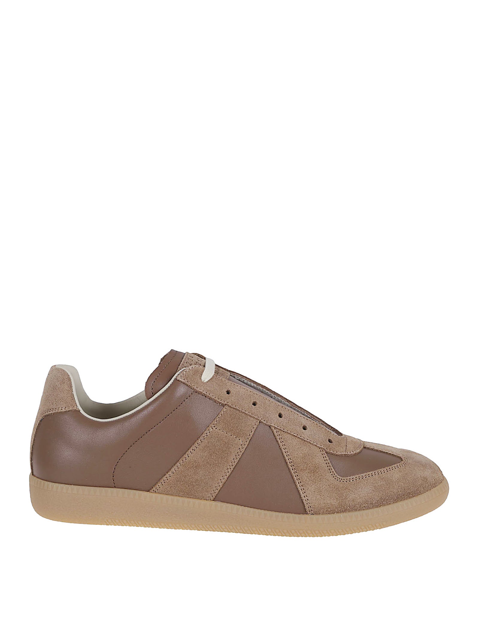Multi-Panel Brown Leather Low Top Sneakers