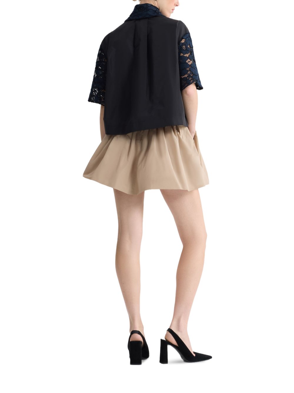 Cropped Lace Shirt with Floral Patterns