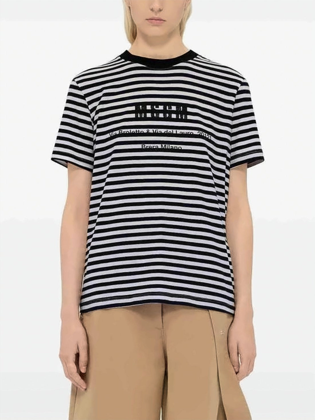 Horizontal Striped Short-Sleeve T-Shirt with Printed Logo