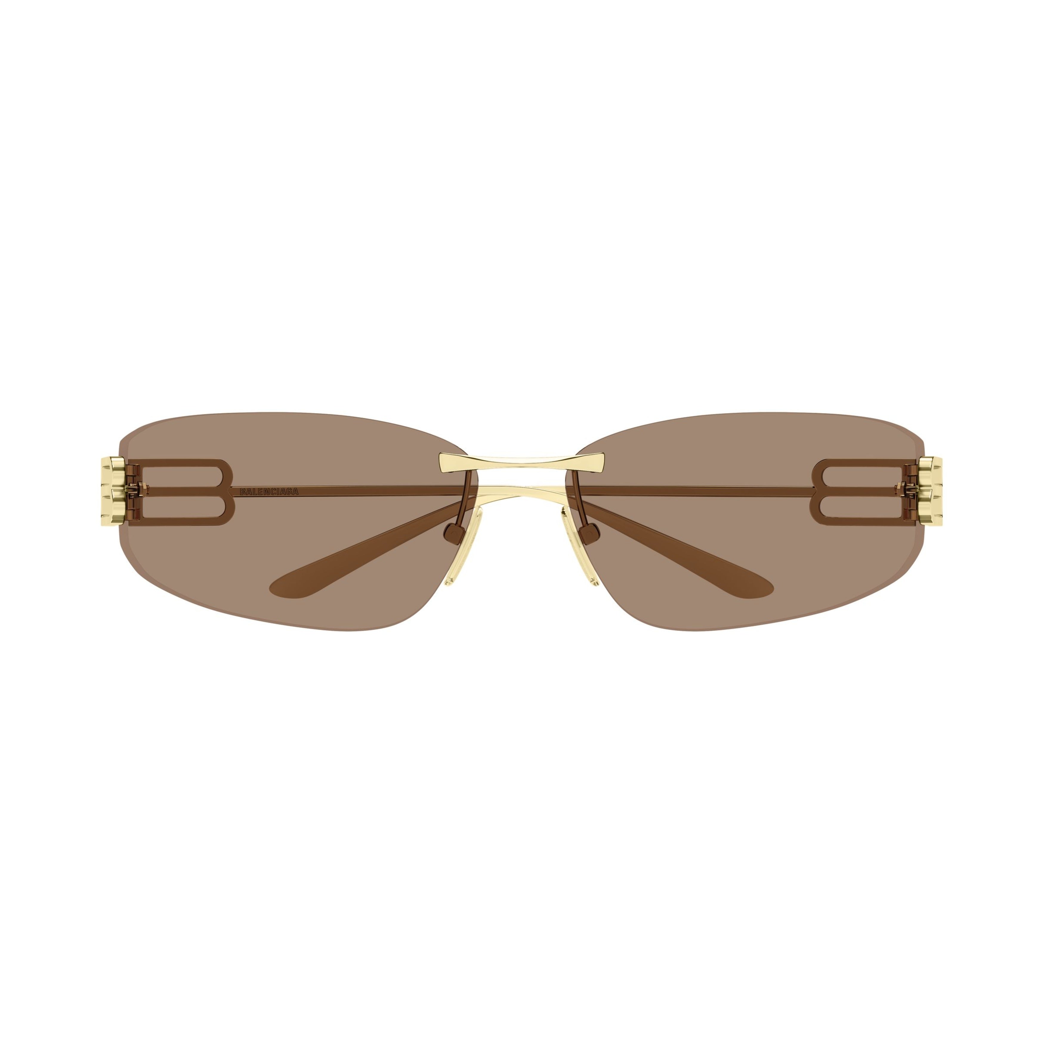 Rimless Sunglasses With Brown Lenses And Gold Metal Temples