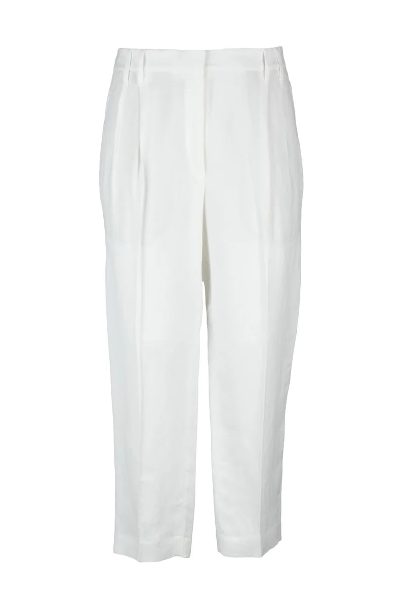Tailored White Trousers in Viscose-Linen Blend