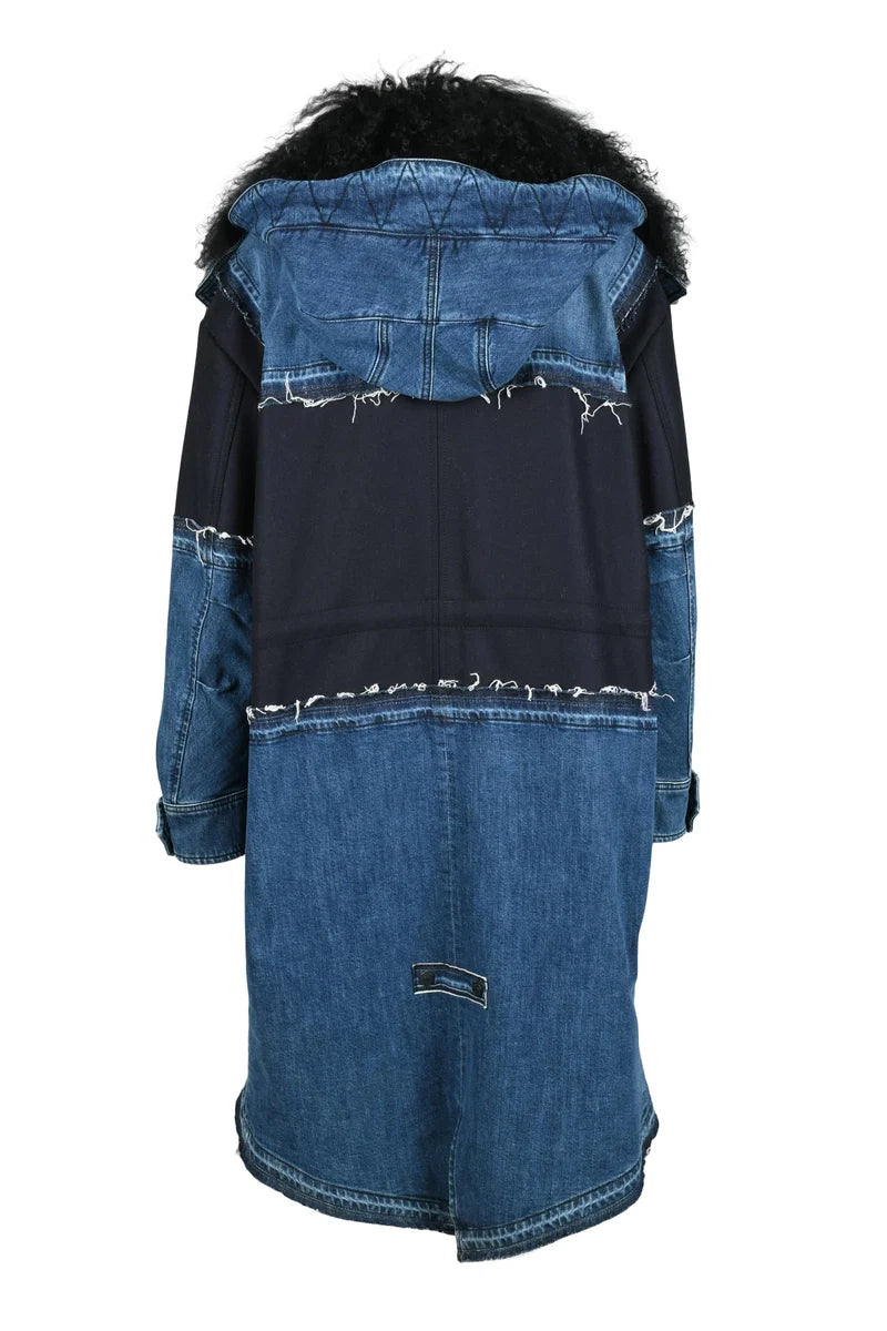 Patchwork Parka Wool Cashmere Fur - Blue