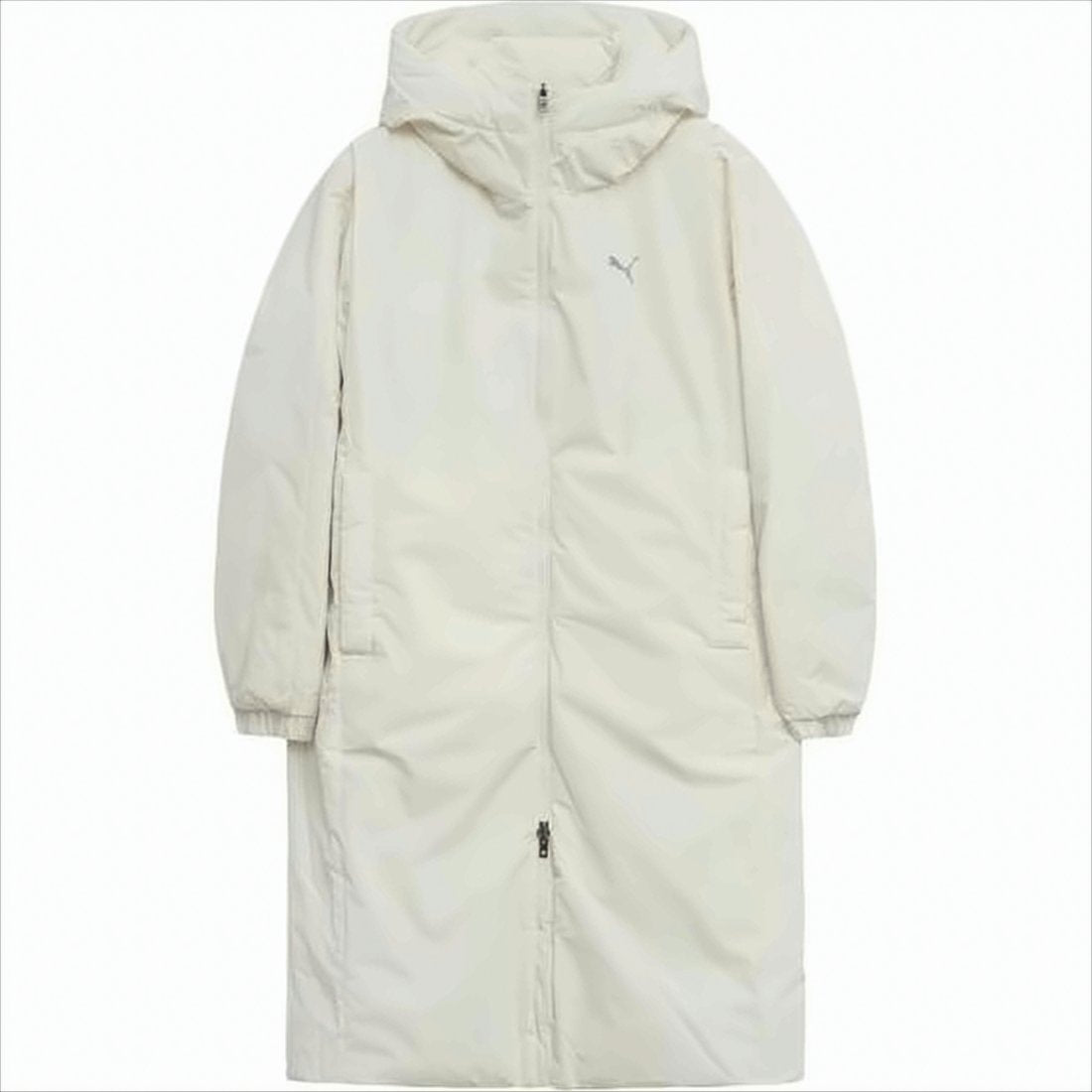 Quilted White Long Padded Coat with Hood
