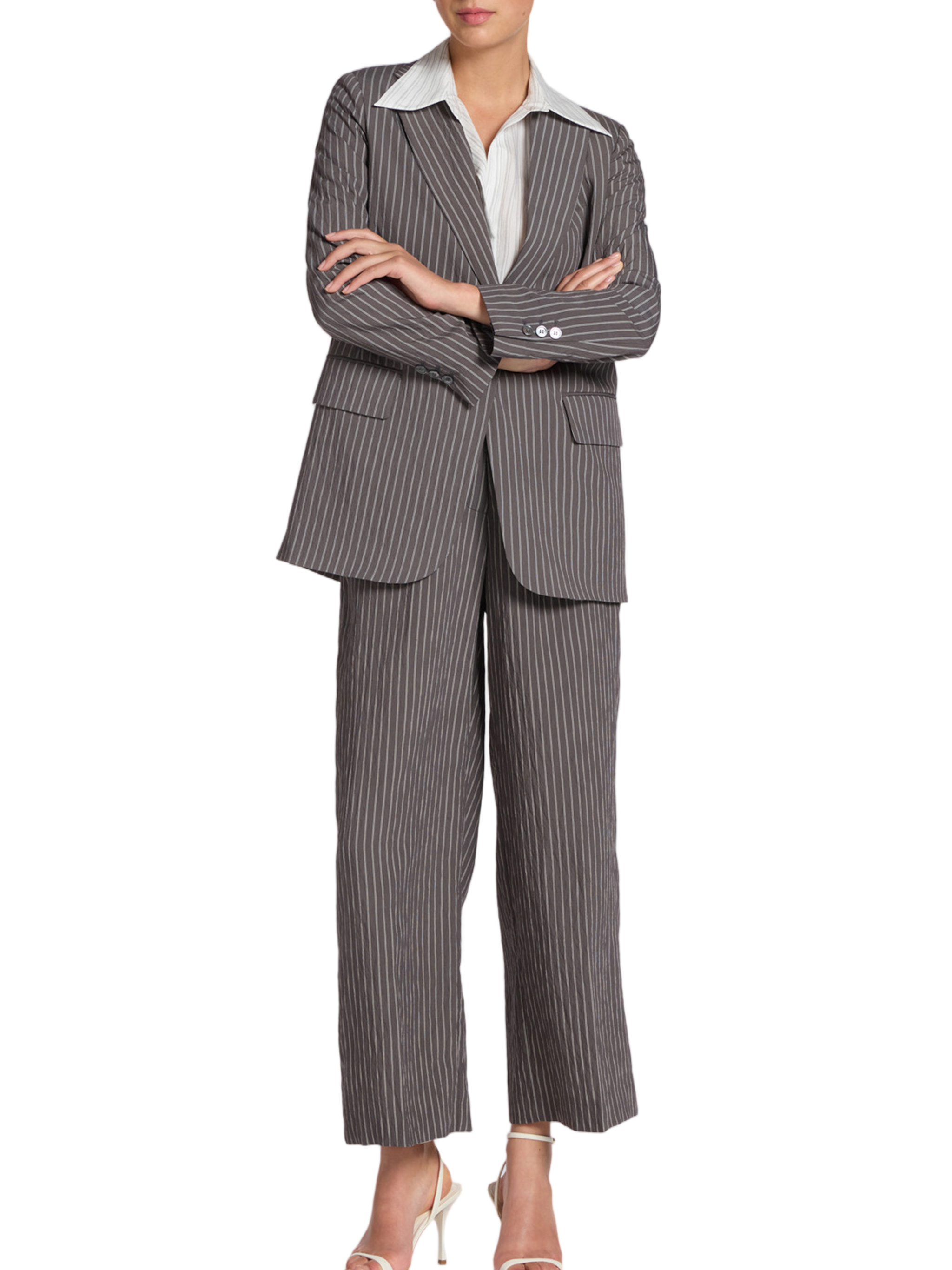 Classic Tailored Brown Pinstripe Woven Blazer