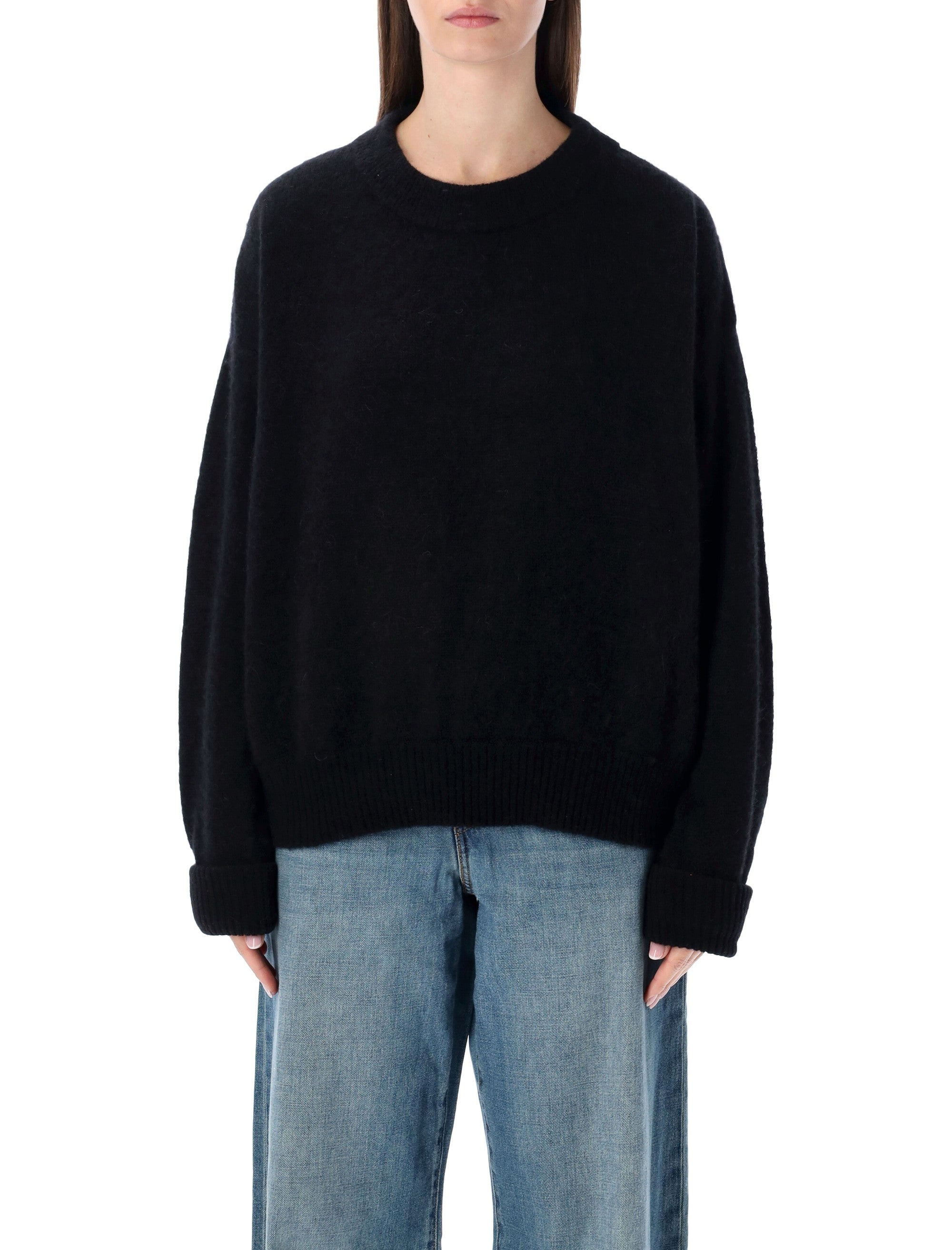 Loose Fit Knit Sweater with Boat Neckline in Premium Yarn