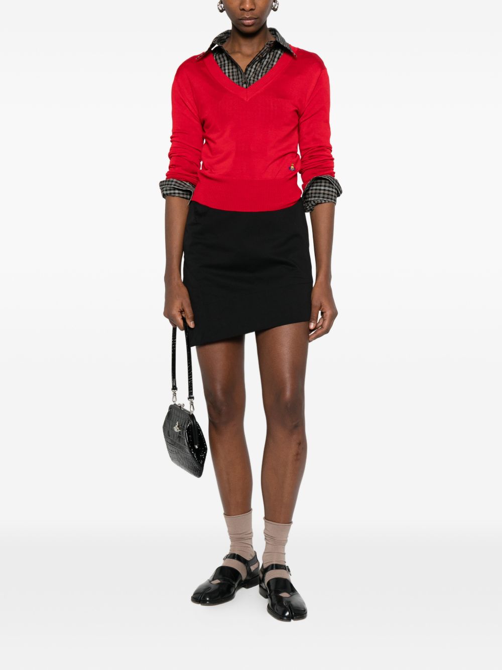 Asymmetrical Hem Black Mini Skirt With Fitted Waistband