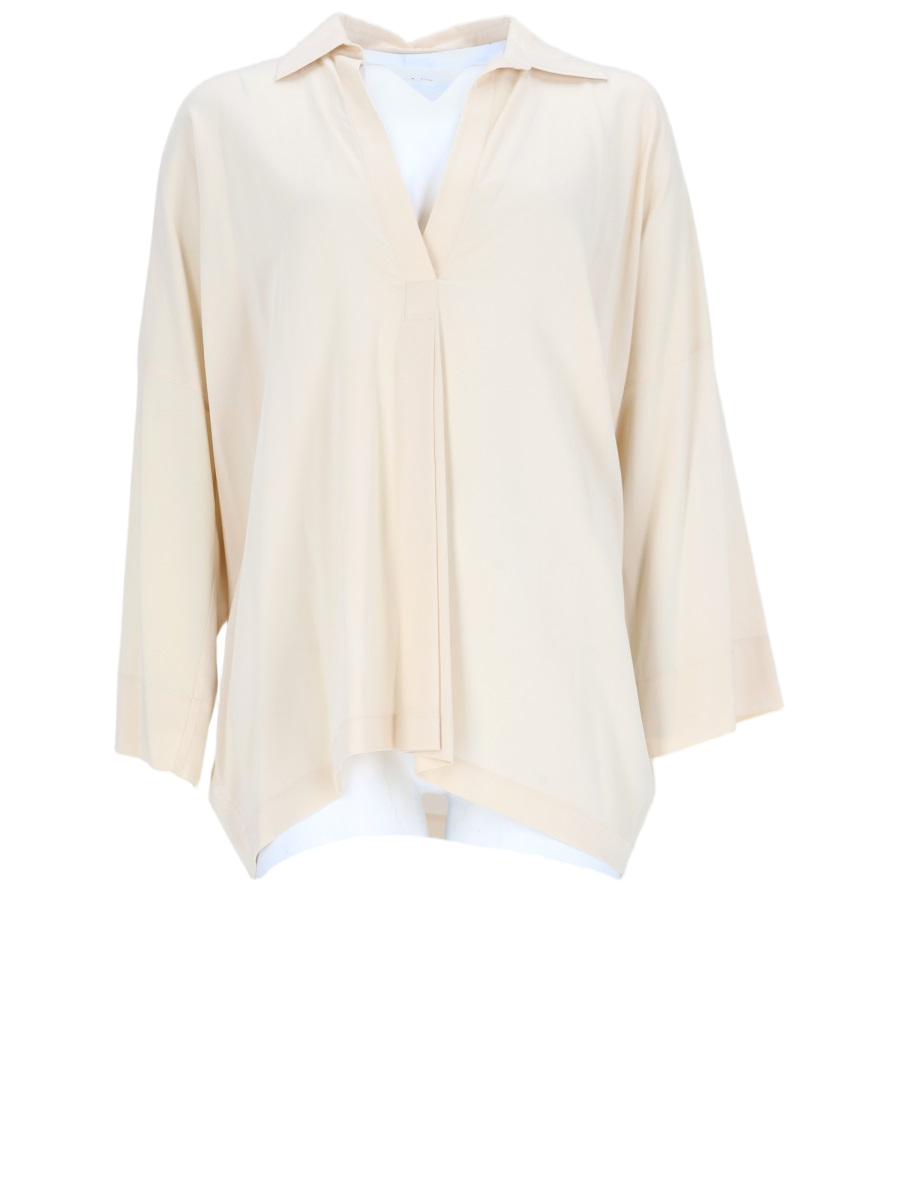 Loose-Fitting Blouse with V-Neckline and Asymmetrical Hem