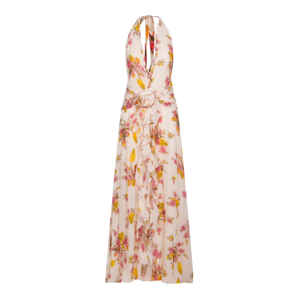Multicolor Draped Maxi Dress with Open Back