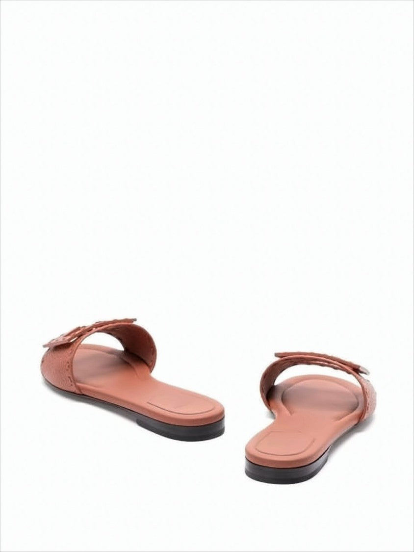 Textured Calf Leather Mule With Cut-Out Logo Buckle