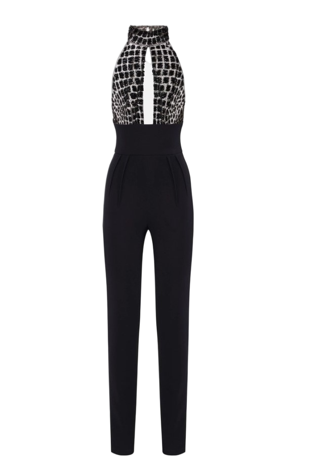 Tulle And Crepe Jumpsuit With Coconut Embroidery