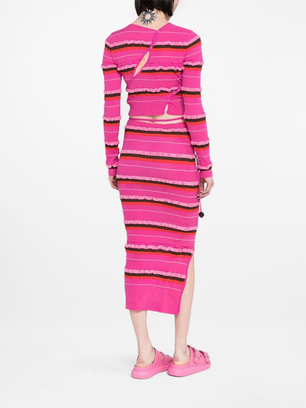 Asymmetrical Pink Knitted Midi Skirt