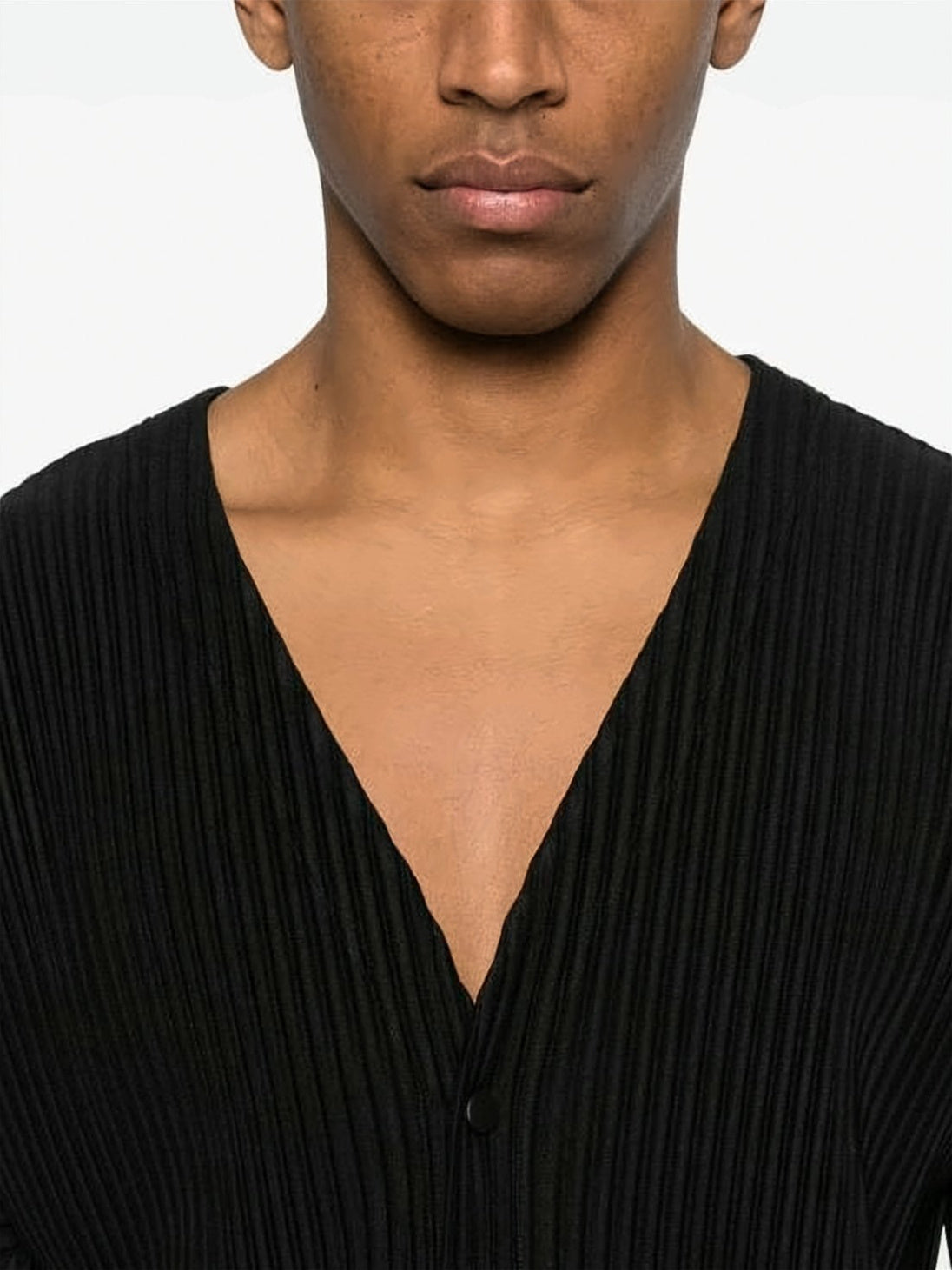 Textured Pleated Cardigan with Deep V-Neckline