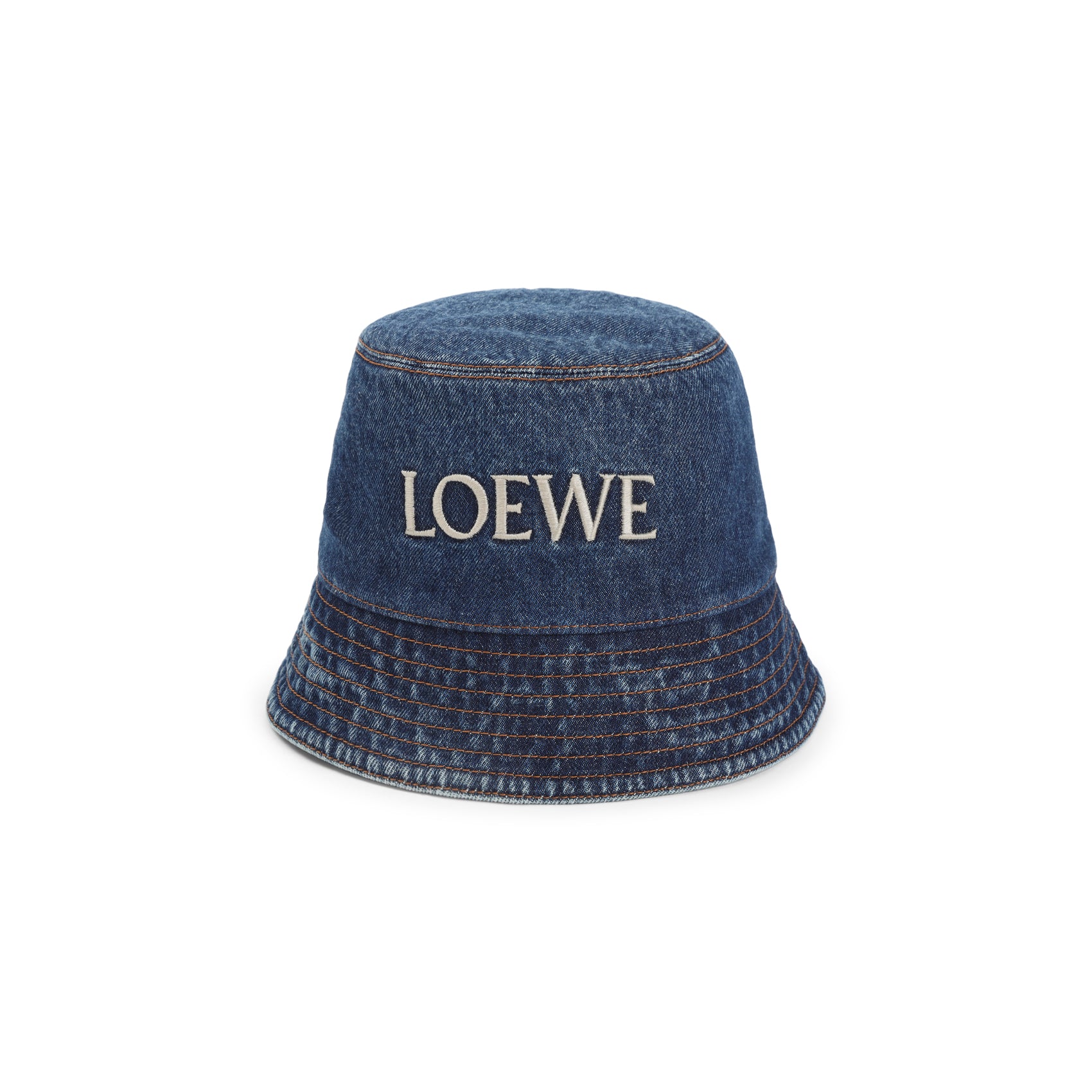 Structured Denim Bucket Hat With Embroidered Logo