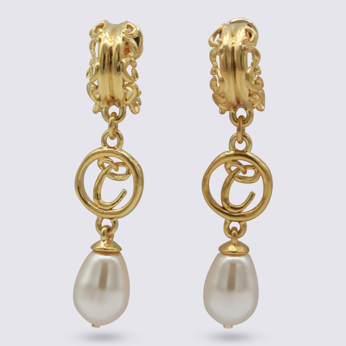 Gold And Pearly Brass Earrings